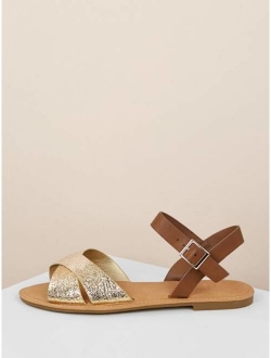 Overlap Band Buckled Ankle Flat Sandals