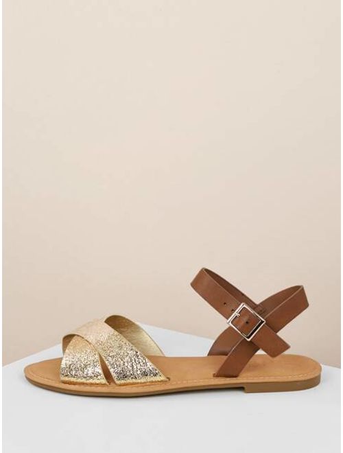 Shein Overlap Band Buckled Ankle Flat Sandals