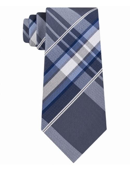 Kenneth Cole Reaction Men's Aquamarine Plaid Slim Neck Tie Silk Not Applicable