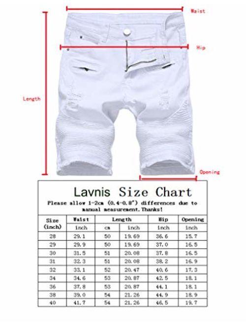 Lavnis Men's Casual Denim Shorts Classic Fit Ripped Distressed Summer Jeans Shorts White 34