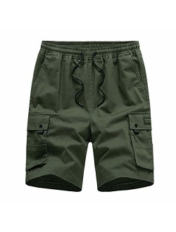 K&S Mens Shorts Casual Cotton Workout Elastic Waist Short Drawstring Pants Cargo Shorts