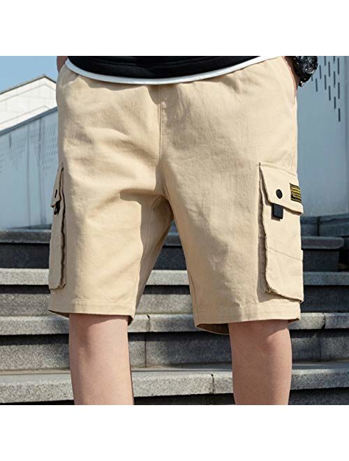 K&S Mens Shorts Casual Cotton Workout Elastic Waist Short Drawstring Pants Cargo Shorts