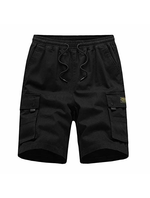 K&S Mens Shorts Casual Cotton Workout Elastic Waist Short Drawstring Pants Cargo Shorts