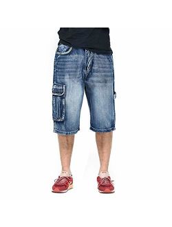 Ruiatoo Men's Outdoor Cargo Multi-Pocket Denim Jeans Work Cargo Pants