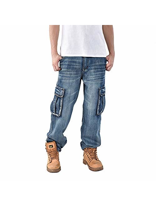 Ruiatoo Men's Outdoor Cargo Multi-Pocket Denim Jeans Work Cargo Pants