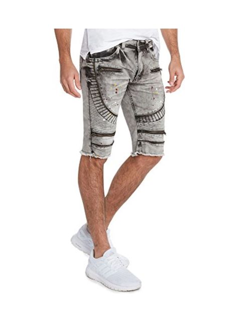 BLEECKER & MERCER Moto Ripped and Repaired Denim Jeans Shorts