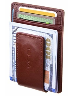 VIOSI Money Clip Slim Leather Wallet For Men Front Pocket RFID Blocking Card Holder With Rare Earth Magnets