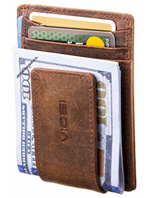 VIOSI Money Clip Slim Leather Wallet For Men Front Pocket RFID Blocking Card Holder With Rare Earth Magnets