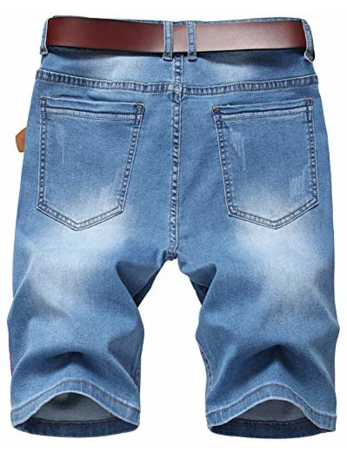 CLOTPUS Men's Casual Ripped Jeans Shorts Stretchy Side Color Ribbon Denim Shorts Striped