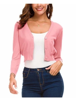 Women's Trendy Bolero Shrug Open Front Cropped Cardigan 3/4 Sleeves Short Coat/Sweater