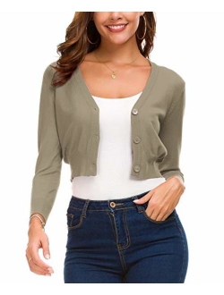 Women's Trendy Bolero Shrug Open Front Cropped Cardigan 3/4 Sleeves Short Coat/Sweater