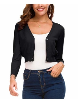 Women's Trendy Bolero Shrug Open Front Cropped Cardigan 3/4 Sleeves Short Coat/Sweater