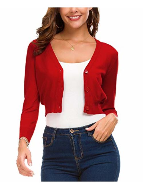 Women's Trendy Bolero Shrug Open Front Cropped Cardigan 3/4 Sleeves Short Coat/Sweater