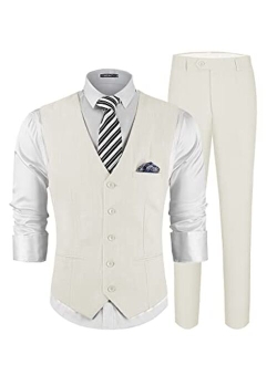 MAGE MALE Men's 3 Pieces Suit Elegant Print Tuxedos One Button Slim Fit Single Breasted Party Blazer Vest Pants Set