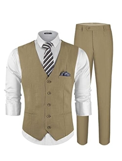 MAGE MALE Men's 3 Pieces Suit Elegant Print Tuxedos One Button Slim Fit Single Breasted Party Blazer Vest Pants Set