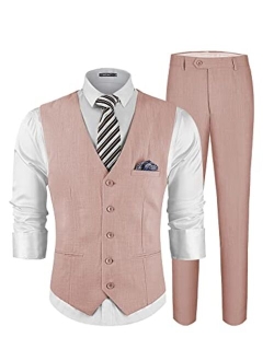 MAGE MALE Men's 3 Pieces Suit Elegant Print Tuxedos One Button Slim Fit Single Breasted Party Blazer Vest Pants Set