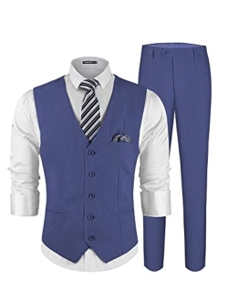 MAGE MALE Men's 3 Pieces Suit Elegant Print Tuxedos One Button Slim Fit Single Breasted Party Blazer Vest Pants Set