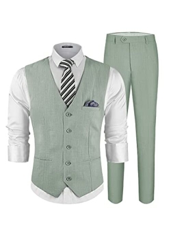 MAGE MALE Men's 3 Pieces Suit Elegant Print Tuxedos One Button Slim Fit Single Breasted Party Blazer Vest Pants Set