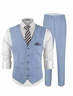 MAGE MALE Men's 3 Pieces Suit Elegant Print Tuxedos One Button Slim Fit Single Breasted Party Blazer Vest Pants Set