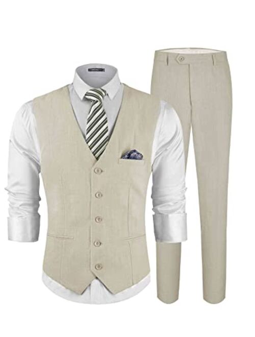 MAGE MALE Men's 3 Pieces Suit Elegant Print Tuxedos One Button Slim Fit Single Breasted Party Blazer Vest Pants Set