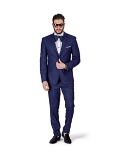 Slim Fit Men Suit Micro Textured Weave 2 Button Notch Collar AZAR 11812