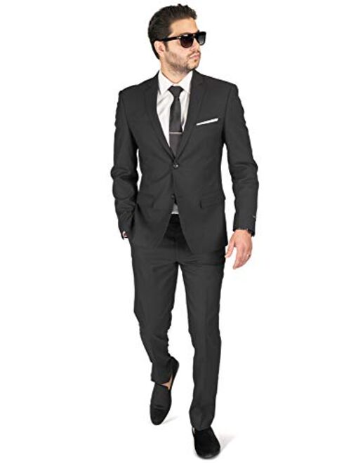 Slim Fit Men Suit Micro Textured Weave 2 Button Notch Collar AZAR 11812