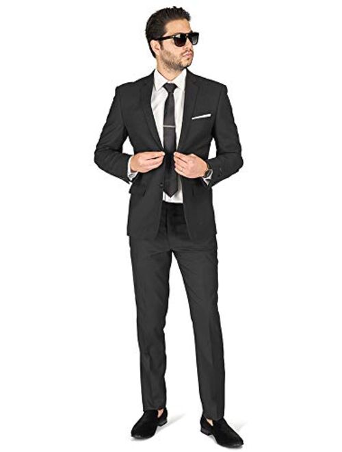 Slim Fit Men Suit Micro Textured Weave 2 Button Notch Collar AZAR 11812