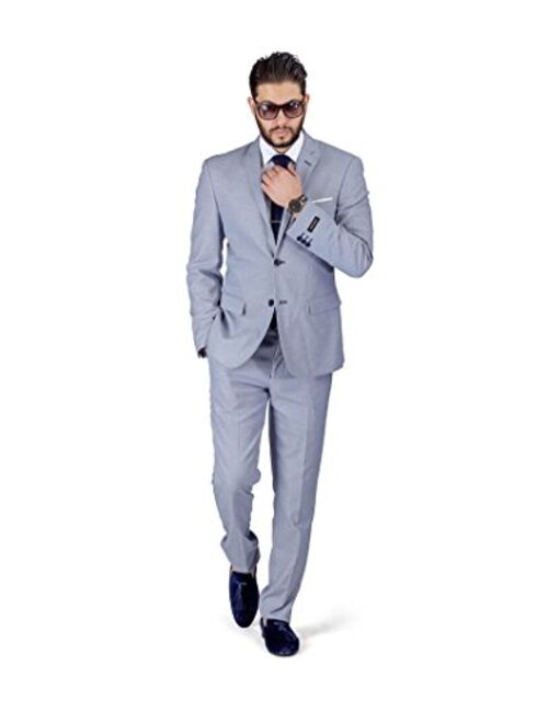 Slim Fit Men Suit Micro Textured Weave 2 Button Notch Collar AZAR 11812