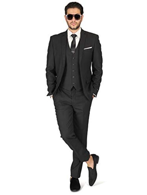 Slim Fit Men Suit Micro Textured Weave 2 Button Notch Collar AZAR 11812