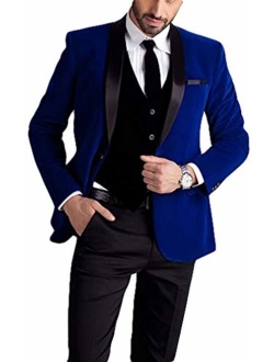 Men's One Button Royal Blue Suit Velvet Jacket Black Vest Pants Wedding Suits Groom Tuxedos