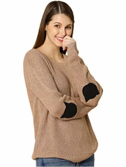 Women's Pullover Drop Shoulder Elbow Cat Patch Loose Sweater Pullover Jumper