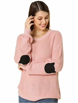 Women's Pullover Drop Shoulder Elbow Cat Patch Loose Sweater Pullover Jumper