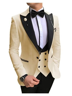 Aesido Men's Casual Suits Slim Fit 3 Piece Notch Lapel Prom Tuxedos Groomsmen For Wedding (Blazer+Vest+Pants)