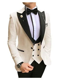 Aesido Men's Casual Suits Slim Fit 3 Piece Notch Lapel Prom Tuxedos Groomsmen For Wedding (Blazer+Vest+Pants)