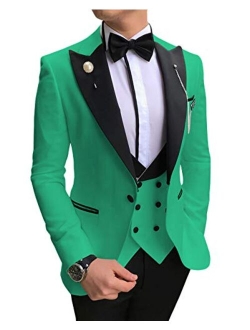 Aesido Men's Casual Suits Slim Fit 3 Piece Notch Lapel Prom Tuxedos Groomsmen For Wedding (Blazer+Vest+Pants)