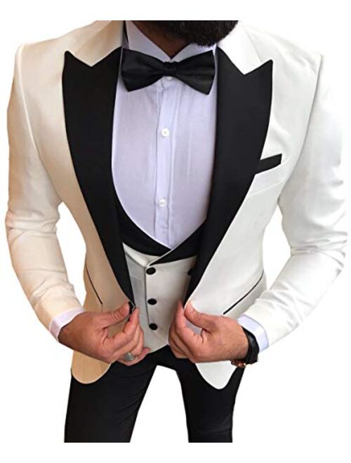 Aesido Men's Casual Suits Slim Fit 3 Piece Notch Lapel Prom Tuxedos Groomsmen For Wedding (Blazer+Vest+Pants)