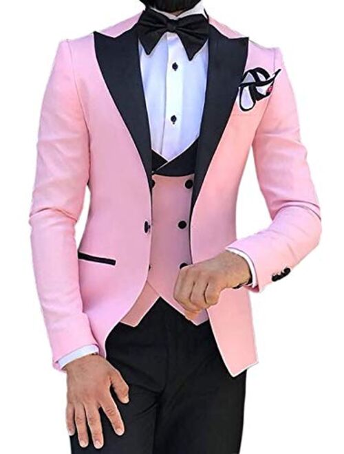 Aesido Men's Casual Suits Slim Fit 3 Piece Notch Lapel Prom Tuxedos Groomsmen For Wedding (Blazer+Vest+Pants)