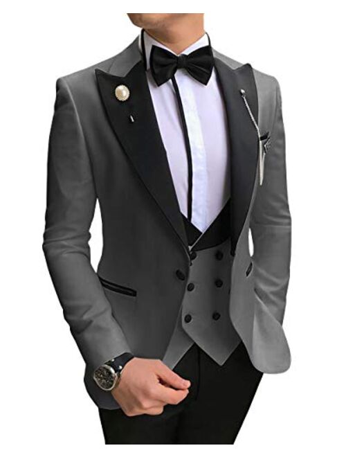 Aesido Men's Casual Suits Slim Fit 3 Piece Notch Lapel Prom Tuxedos Groomsmen For Wedding (Blazer+Vest+Pants)