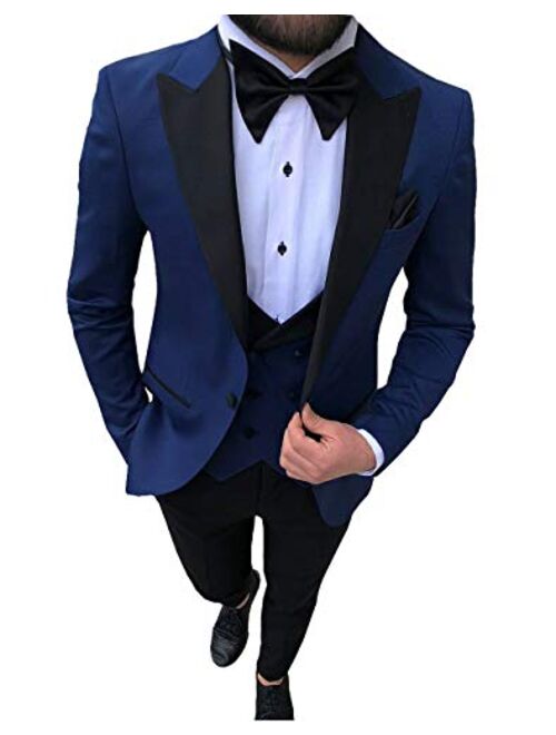 Aesido Men's Casual Suits Slim Fit 3 Piece Notch Lapel Prom Tuxedos Groomsmen For Wedding (Blazer+Vest+Pants)