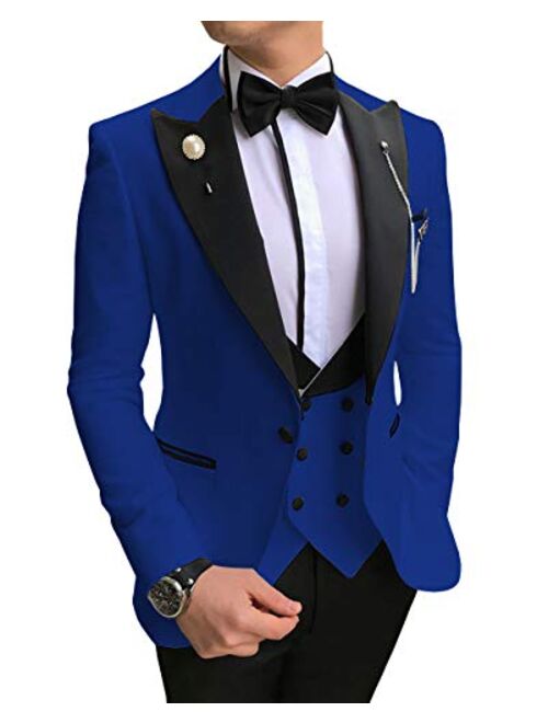 Aesido Men's Casual Suits Slim Fit 3 Piece Notch Lapel Prom Tuxedos Groomsmen For Wedding (Blazer+Vest+Pants)