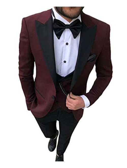 Aesido Men's Casual Suits Slim Fit 3 Piece Notch Lapel Prom Tuxedos Groomsmen For Wedding (Blazer+Vest+Pants)