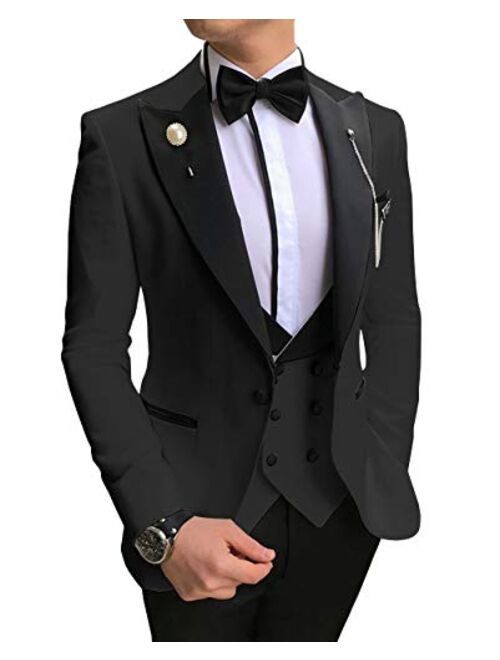 Aesido Men's Casual Suits Slim Fit 3 Piece Notch Lapel Prom Tuxedos Groomsmen For Wedding (Blazer+Vest+Pants)