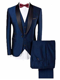 Botong Men's Blue Shawl Lapel Suits 3 Pieces Wedding Suits Groom Tuxedos