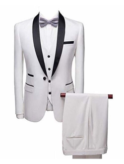 Botong Men's Blue Shawl Lapel Suits 3 Pieces Wedding Suits Groom Tuxedos