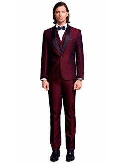 Botong Men's Blue Shawl Lapel Suits 3 Pieces Wedding Suits Groom Tuxedos