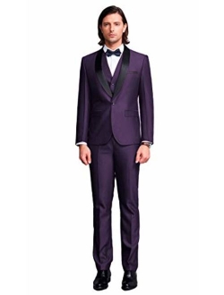 Botong Men's Blue Shawl Lapel Suits 3 Pieces Wedding Suits Groom Tuxedos