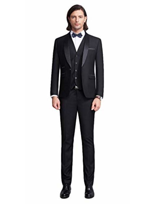 Botong Men's Blue Shawl Lapel Suits 3 Pieces Wedding Suits Groom Tuxedos