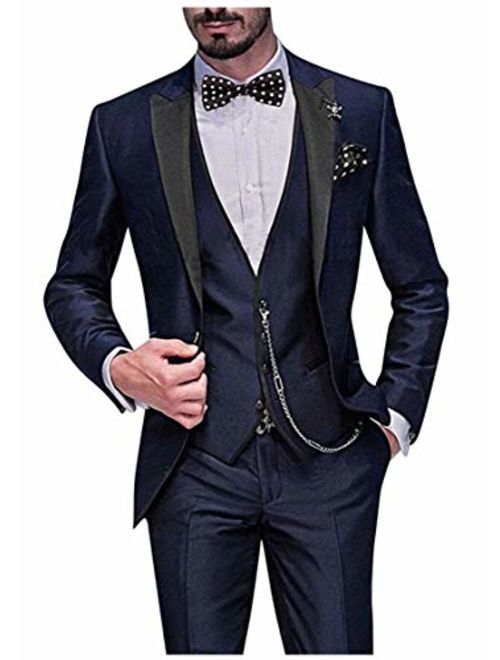 Botong Men's One Button 3 Pieces Wedding Suits Notch Lapel Suits Groom Tuxedos