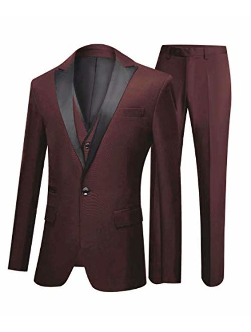 Botong Men's One Button 3 Pieces Wedding Suits Notch Lapel Suits Groom Tuxedos