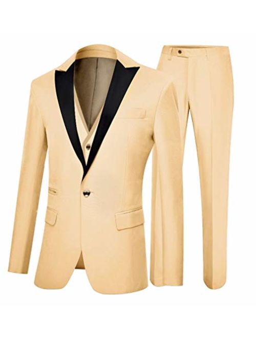 Botong Men's One Button 3 Pieces Wedding Suits Notch Lapel Suits Groom Tuxedos